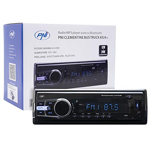 Radio Reproductor de MP3 Auto PNI Clementine Bus Camión 8524BT 4x45w 12V / 24V 1 DIN CU SD, USB, AUX, RCA si Bluetooth 24 voltios