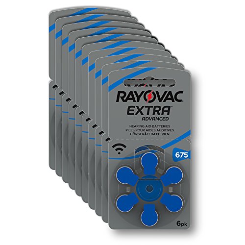 Rayovac Extra Advanced - Pilas de audífono Zinc Aire A675/PR44, pack de 60 unidades, color azul