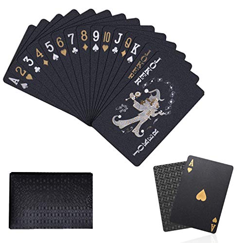 REAMOUS Cartas Poker Negro & Oro, Resistente al Agua Novedad Cartas de Poker Profesional, Diamante Negro Poker de Plástico Resistente al Agua, Resistentes a los desgarros