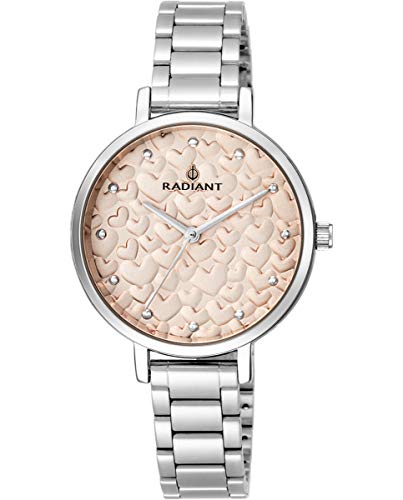 Reloj analógico para Mujer de Radiant. Colección Romance. Reloj Plateado con Brazalete y Esfera con Relieve en rosé. 3ATM. 34mm. Referencia RA431606.