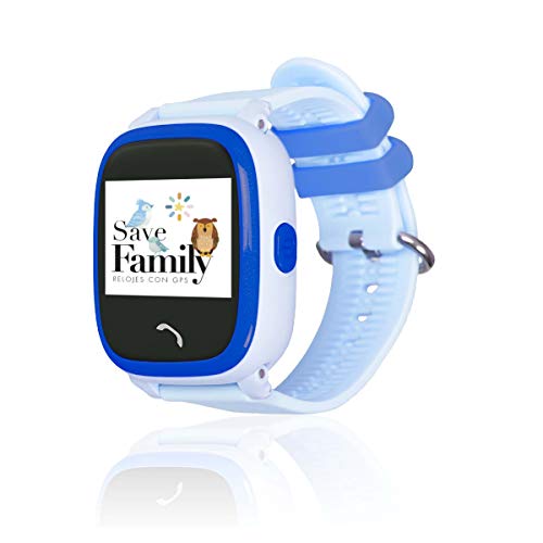 Reloj con GPS para niños SaveFamily Infantil Completo Acuático IP67. Smartwatch con Botón SOS, Anti-Bullying, Chat Privado, Modo Colegio, Llamadas y Mensajes. App SaveFamily. Incluye Cargador. Azul