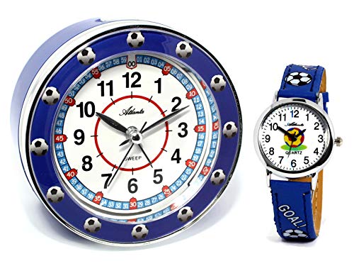 Reloj despertador para niños sin tic-tac, reloj de pulsera con diseño de fútbol, color azul, 1982-5F KAU