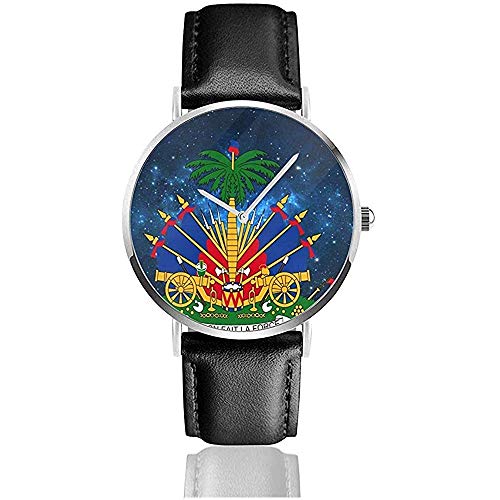 Relojes De Pulsera Cuarzo Starry Embajada De Haití Reloj Unisex Reloj Deportivo PU Banda De Cuero Cuarzo Relojes De Pulsera De Acero Inoxidable