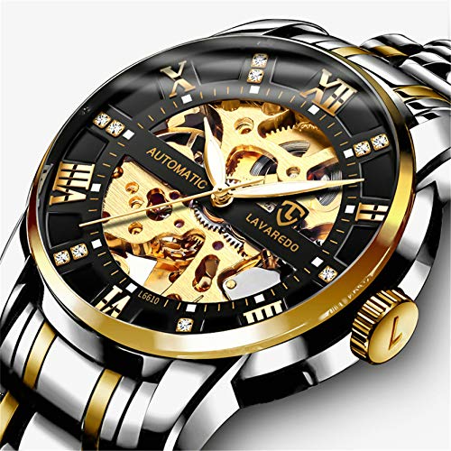 Relojes, Relojes Hombre Mecánico Automático Esqueleto de Estilo Clásico Impermeable Reloj de Los Hombres con Correa de Acero Inoxidable Oro Negro