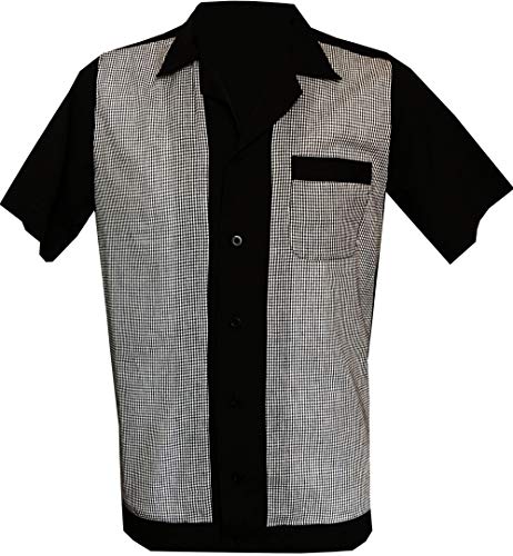 Rockabilly Fashions Camisa casual con botones para hombre de los años 50, 1960, vintage, retro, negro y blanco, S-3XL
