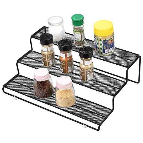 ROFAY Organizador de estante de especias de 3 niveles para armario de cocina, soporte de encimera de cocina de despensa moderna negro, estante de especias de 3 pasos