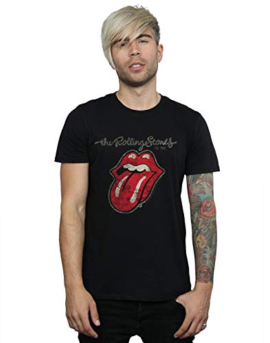 Rolling Stones The Plastered Tongue Camiseta, Negro (Black Black), X-Large para Hombre