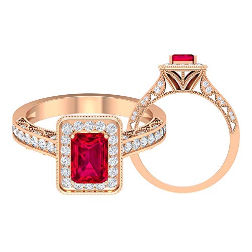 Rosec Jewels 14 quilates oro rosa round-brilliant-shape Octagone H-I Red Diamond Rubí, relleno de vidrio