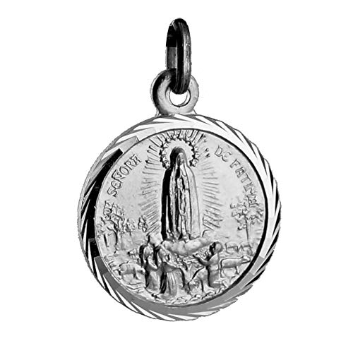 SACRE COEUR - Medalla de la Virgen de Fátima | Plata Primera Ley | Advocación en Cova da Iria (Portugal) | Acabado con Bisel Estriado