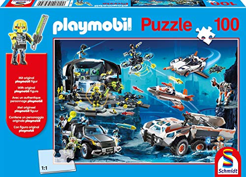 Schmidt Spiele Top Agents-Puzzle Infantil (100 Piezas, con Figura Playmobil), Color Azul (56272)