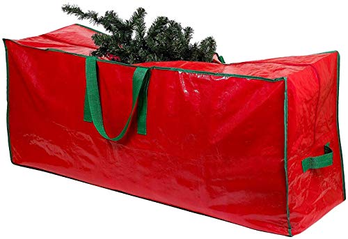 SHATCHI Bolsa de Navidad para almacenar hasta 7,5 pies de árbol de Navidad artificial, resistente al agua, contenedor de almacenamiento con cremallera con asas de transporte, rojo, 122 x 40 x 52 cm
