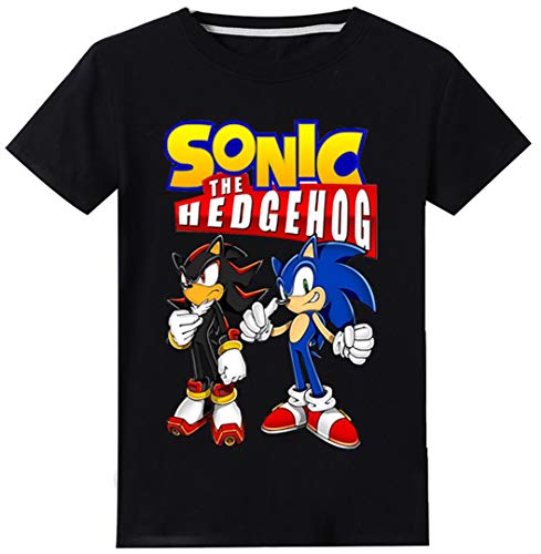Silver Basic Camiseta de Sonic The Hedgehog para Niños y Niñas Unisex Tamaño de Niño Sonic Ropa para Niños Sonic Cosplay Disfraz para Niños Camiseta de Sonic 150,Negro Sonic Shadow-1
