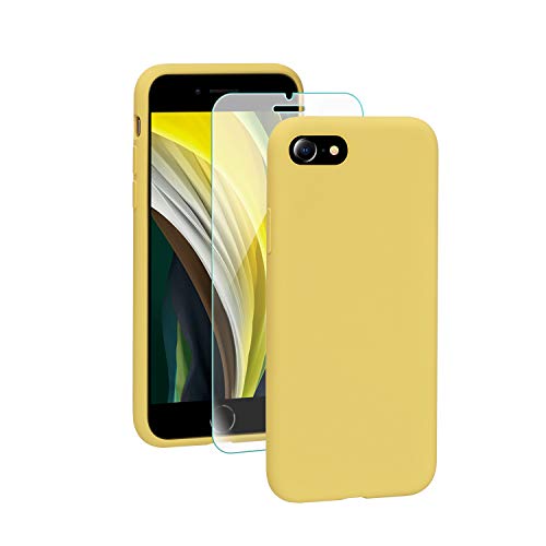 SmartDevil Funda iPhone SE 2020+Protector de Pantalla, [Totalmente Protectora] Funda de Goma de Gel de Silicona Líquida a Prueba de Golpes Suave.ELA Microfibra Funda iPhone SE 2020-Amarillo