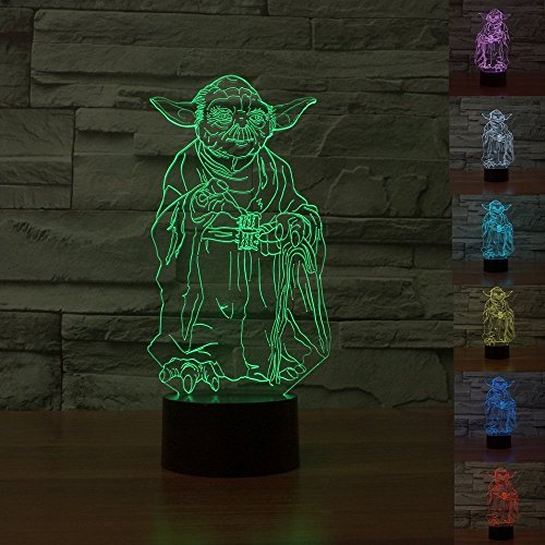 SmartEra® Personajes de Star Wars Movie Maestro Yoda USB 3D de la ilusión óptica 7 cambio del color del botón del tacto de la lámpara de luz LED