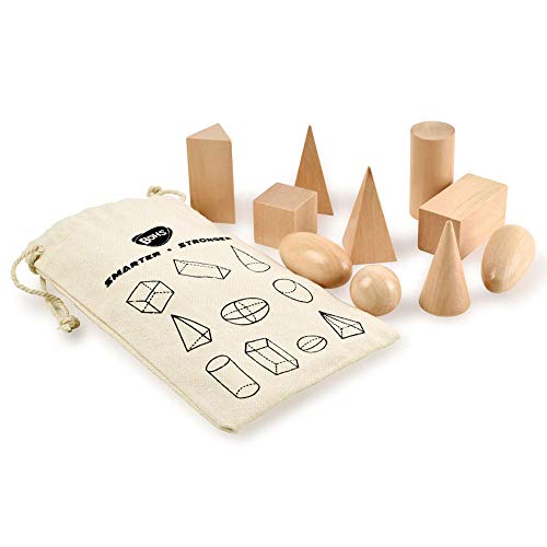 Sólidos de geometría en Bolsa de Misterio - Conjunto de Formas 3D en Miniatura -Montessori de Madera Juguetes - Pack de 10pcs - 3 años en adelante