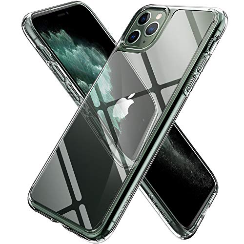 Spigen Quartz Hybrid Funda iPhone 11 Pro MAX con Parte Posterior de Vidrio Templado 9H, Compatible con Apple iPhone 11 Pro MAX (6.5") 2019 - Transparente