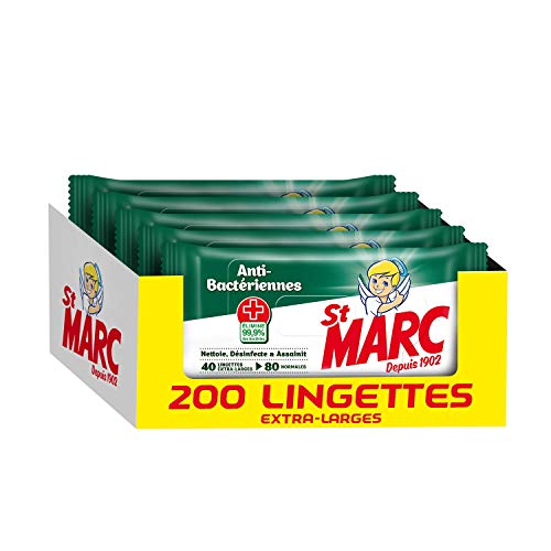 St Marc Lingettes Désinfectantes Antibacteriennes - 40 lingettes x Lot de 5 (Total 200 unités)