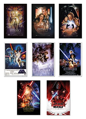Star Wars: Episodio I, II, III, IV, V, VI, VII y VIII – Juego de pósters de película (8 carteles individuales de tamaño completo – Versión 2) (tamaño: 61 x 91 cm cada uno)