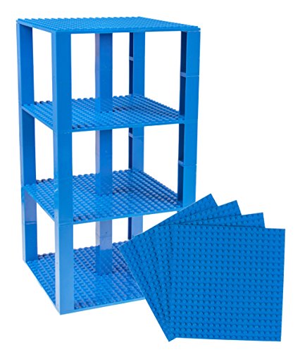 Strictly Briks Pack de 4 Bases con Ladrillos separadores 2 x 2 - Construcción en Forma de Torre - Compatible con Todas Las Marcas - 15,24 x 15,24 cm - Azul