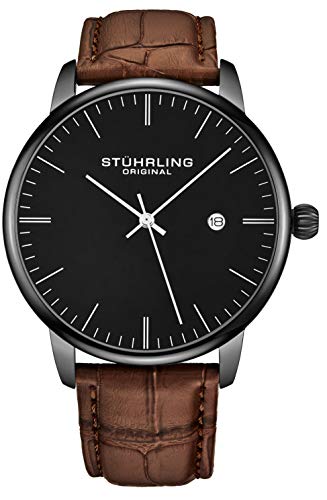 Stuhrling 3997Z - Reloj analógico para hombre con correa de piel de becerro - Diseño formal y casual - Reloj analógico con fecha, colección para hombre