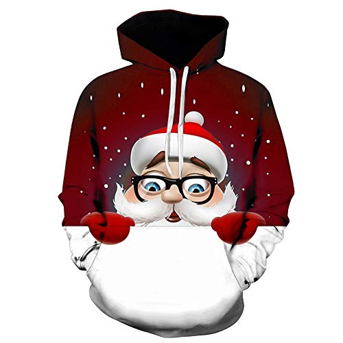 Sudaderas para Hombres Navidad Sudadera con Capucha Jerseis 3D Estampado de Santa Claus Pullover Suave y Cómodo Cálido Jersey Suéter Outwear Ropa de Abrigo Fannyfuny