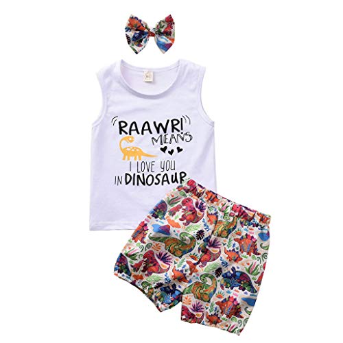 Sunnymi - Conjunto de camiseta sin mangas para bebé de 1 a 4 años y pantalón corto con diseño de dinosaurios Blanco 3-4 Años