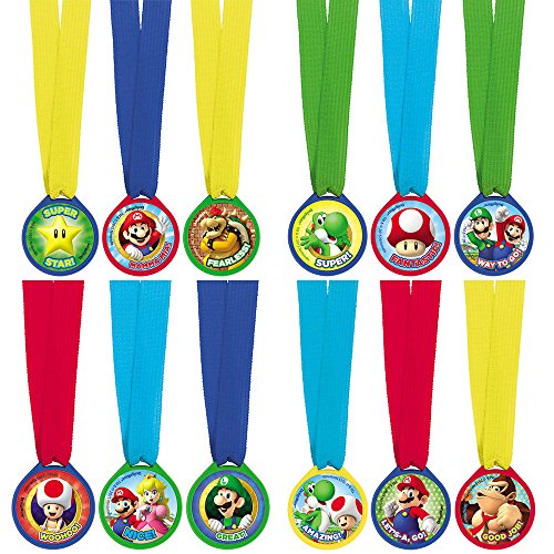 Super Mario Bros - Mini Award Medals, 12 Unidades (Amscan 396611)