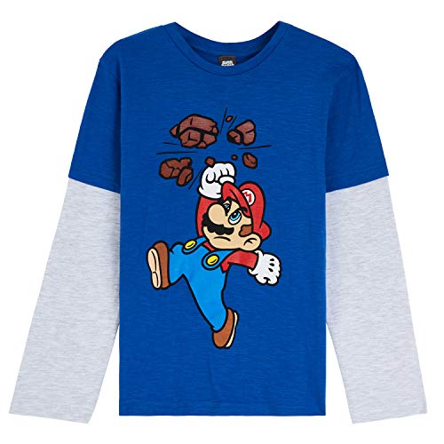 Super Mario Camiseta Niño, Camisetas de Manga Larga Azul y Roja con Mario Bros, Ropa para Niño de Algodon, Regalos para Niños y Adolescentes 3-13 Años (12-13 años, Azul)
