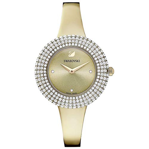 SWAROVSKI Reloj de cristal auténtico, correa de metal, tono dorado champán, reloj elegante hecho en Suiza y piedra brillante acentuada colección de joyería de moda para uso diario