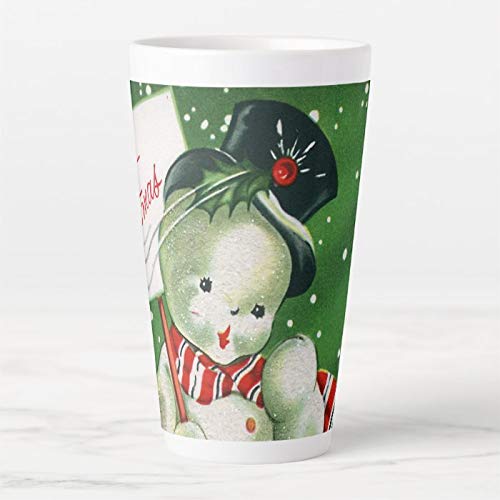 Taza de café de cerámica con tapa y cuchara, diseño de muñeco de nieve y muñeco de nieve, 475 ml