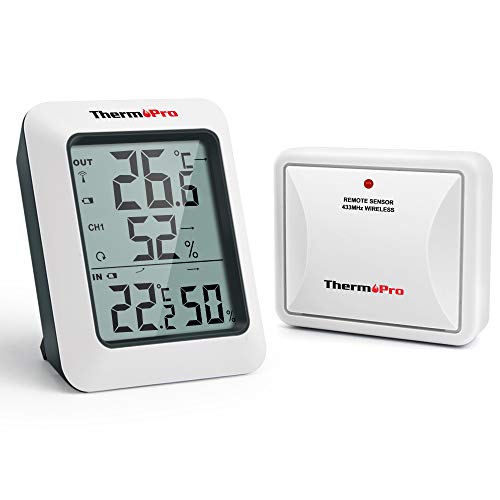 ThermoPro TP60S Termómetro Higrometro Digital para Interior y Exterior Termohigrómetro Inalámbrica con Sensor Remoto para Hogar Ambiente Medición de Humedad y Temperatura