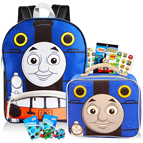 Thomas and Friends - Juego de mochila y fiambrera (35 cm, incluye bolsa de almuerzo aislada con pegatinas y figuras de Thomas (Thomas the Train School Supplies Bundle)