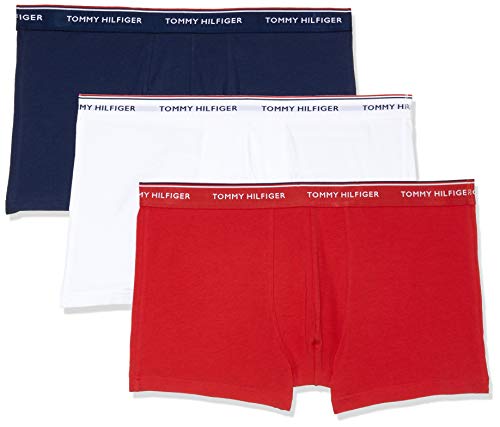 Tommy Hilfiger 3p Trunk Bóxer, Blanco (White/Tango Red/Peacoat 611), Large (Pack de 3) para Hombre