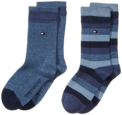 Tommy Hilfiger TH Kids Basic Stripe Sock Pack de 2 Calcetines para Niños, Azul (aqua 443), 39-42