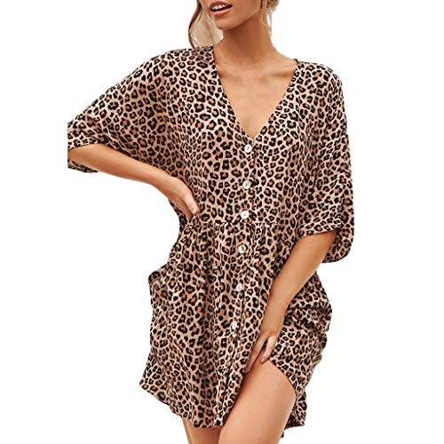 Tosonse Vestidos Estampados De Leopardo para Mujer Vestido A Media Pierna con Cuello En V Sexy con Cuello En V