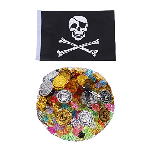 TOYANDONA 501 Piezas Bandera de Piratas de Halloween Monedas de Oro Tesoro Pirata Antiguo Gemas Piratas Accesorios de Piratas para Niños Suministros de Decoración de Fiesta de Halloween