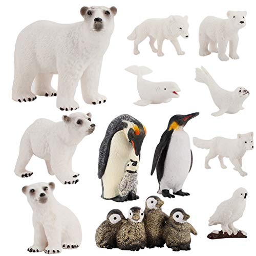 TOYANDONA Juego de Figuras de Animales Polares Juguetes de Figuras de Animales Blancos Regalo de Figuras Preescolares Educativas de Pingüino de Oso Polar Juego de 12