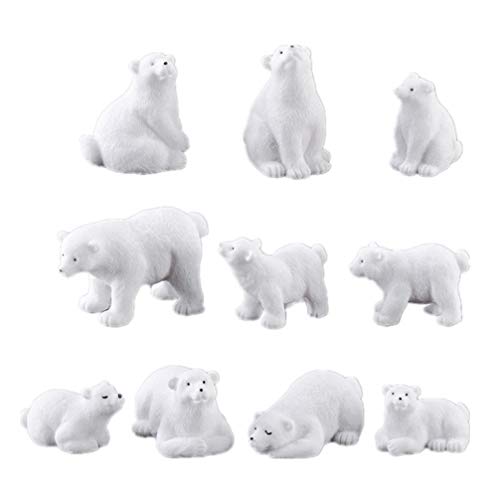 Toyvian 10 piezas de oso polar figura pequeña realista animales miniatura Navidad Mini oso Micropaisaje Bonsai hadas jardín Navidad Festival decoración regalo mixto estilo