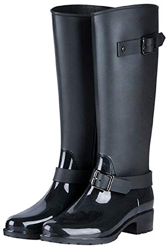 TQGOLD® Botas de Agua Mujer Niña Botas de Lluvia Altas Impermeable Goma Wellington Boots Negro Talla 39
