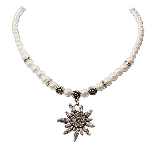 Trachten-Paradies - Cadena de perlas con colgantes de rhinestone (blanco crema) para vestir con traje regional tirolés