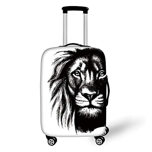 Travel Luggage Cover Suitcase Protector,Lion,Wild African Safari Life Animal Predator Hunter Dangerous Mammal Sketchy Portrait Decorative,Black White，for Travel,S
