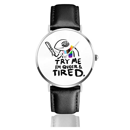 Try Me Im Queer and Tired Men Wrist Watches Genuine Leather For Gents Teenagers Boys