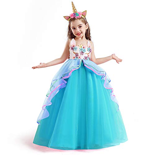 TTYAOVO Vestido de Fiesta con Volantes de Princesa sin Mangas para Niñas Tamaño(140) 7-8 años 700 Azul