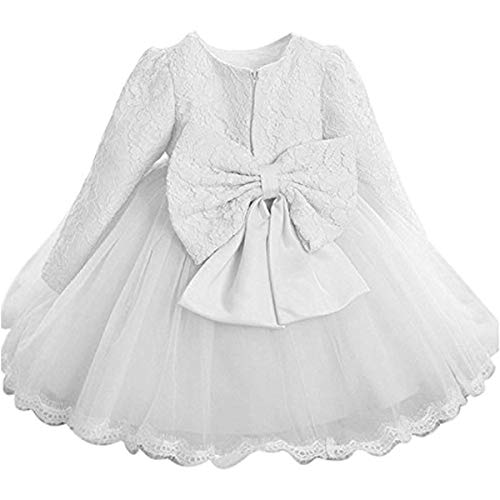 TTYAOVO Vestido de Tul de Manga Larga de la Boda de la Dama de Honor de la Princesa de Las Muchachas del Bebé 12-18 Meses Blanco