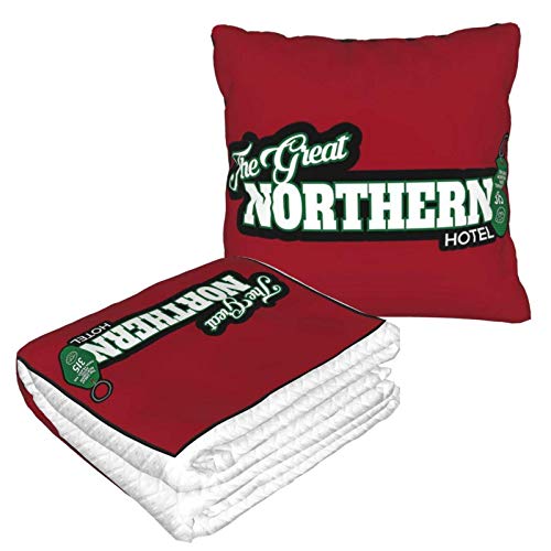 Twin Peaks - Llavero de viaje con texto en inglés "Great Northern Text", 2 en 1, manta de avión, almohada de cuello de viaje y manta