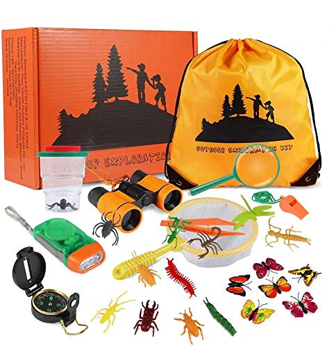 Twister.CK 27PCS Kids Outdoor Explorer Kit, Juego de exploración de Aventura para niños, binoculares, Linterna, brújula, Silbato, Juego de Regalo para niños para Acampar, Caminar