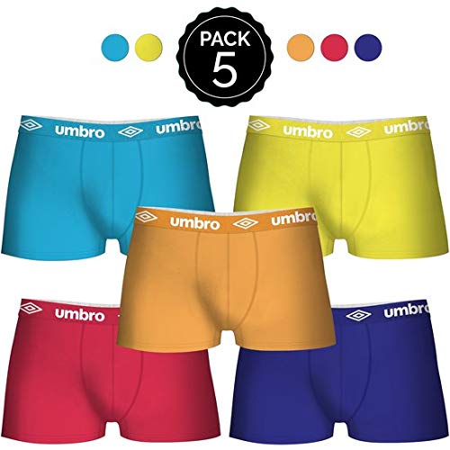 Umbro T017-1 Boxer, Multicolor(Azul/Amarillo/Naranja/Rojo/Turquesa), Small (Tamaño del fabricante:S) (Pack de 5) para Hombre