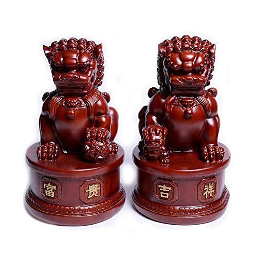 Un par Resina Pekín Leones Fu Foo Perros Estatuas Guardián Chino Feng Shui Decoración Proteger a los espíritus malignos Atraen Riqueza y Buena Suerte