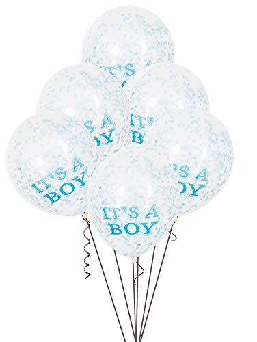 Unique Party-Paquete de 6 globos confetti para Baby Shower It's a Boy, color azul, 30 cm (58111)
