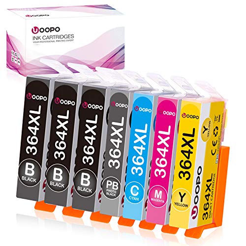 Uoopo 5 Colores 364 XL Compatible 364 364XL Cartuchos de Tinta Alta Capacidad Trabajo con Photosmart 5370 6350 7510 7520 C5380 C5390 C5300 C6380 C309a C310a C410b (3 BK,1 PBK, 1 C,1 M,1 Y)